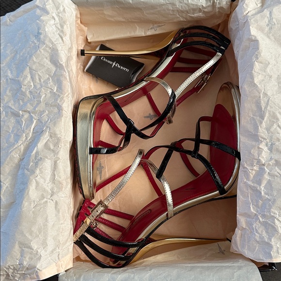 Cesare Paciotti Black and Gold Strappy Sandals - Picture 7 of 8